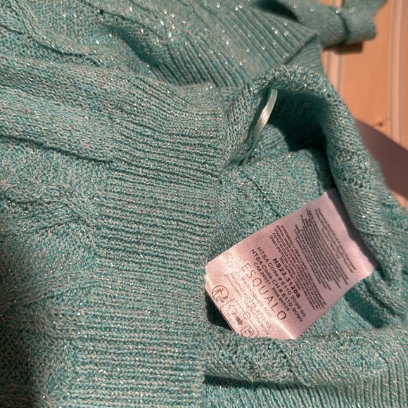 ESQUALO AQUA METALLIC CABLE KNIT TOP LOTS OF SHINE AND STRETCH SIZE S - Picture 9 of 11